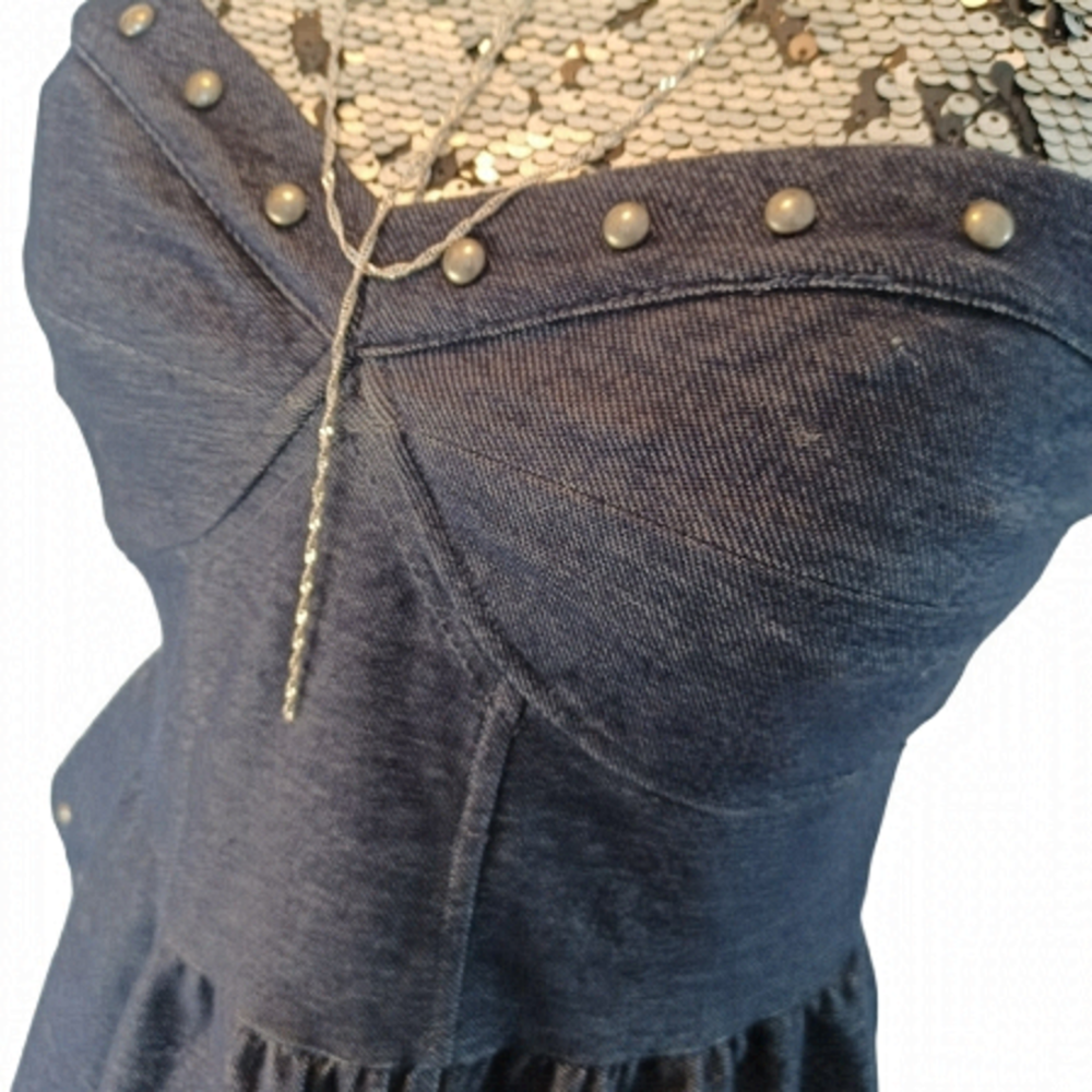 Strapless American Eagle Outfitters Studded Faux Denim Mini Dress